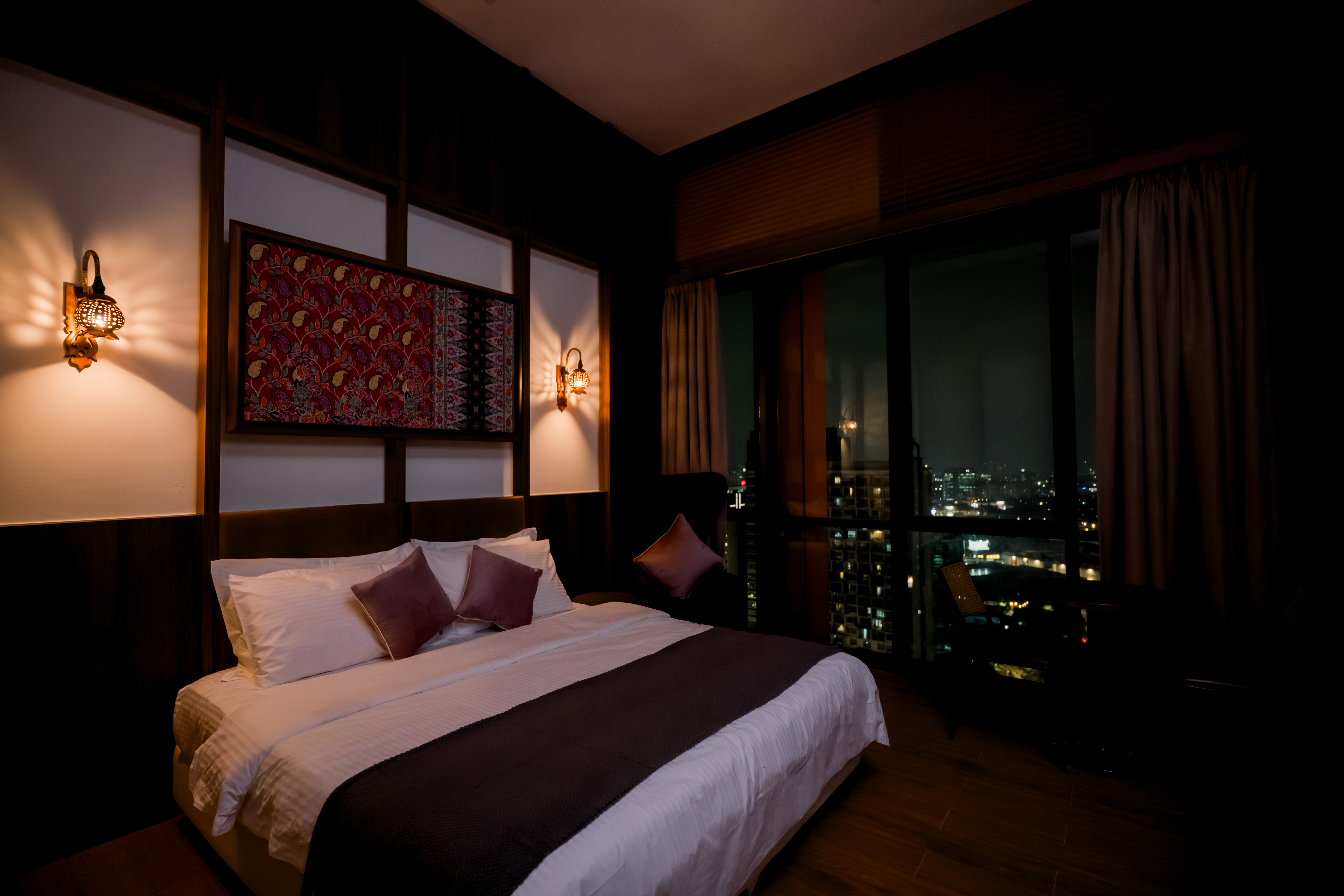 Serene nighttime suite ambiance